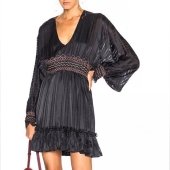 Ulla Johnson Odette Smocked Silk Midnight Mini Dress Size 2 - Picture 1 of 15